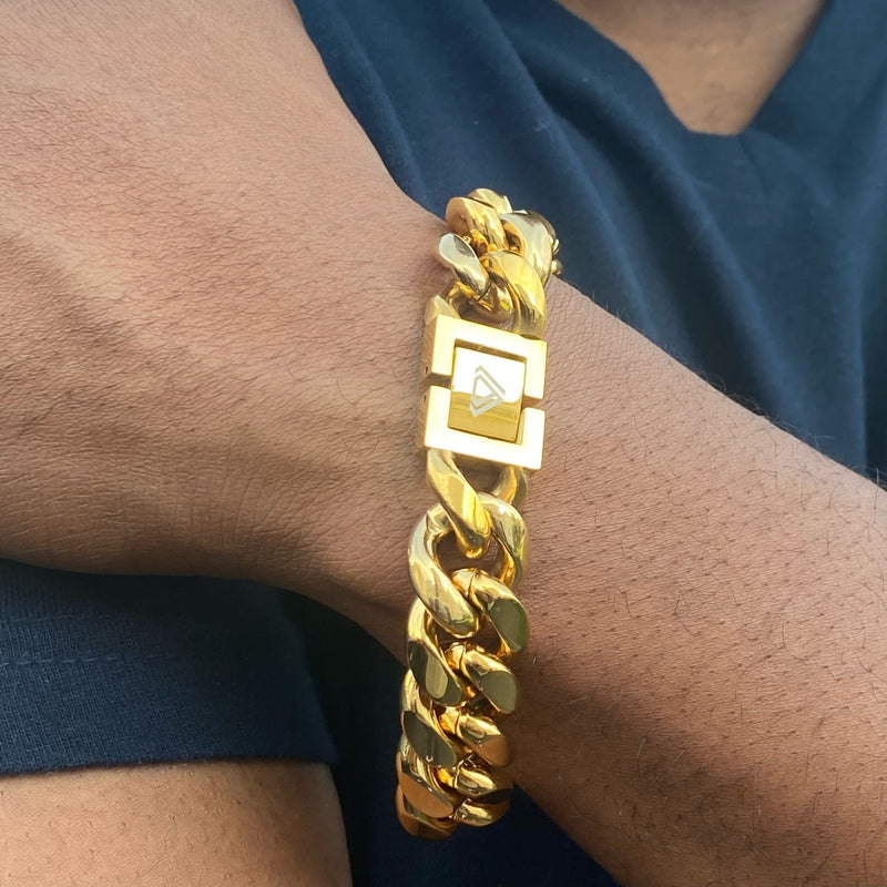gold plated thick cuban link bracelet