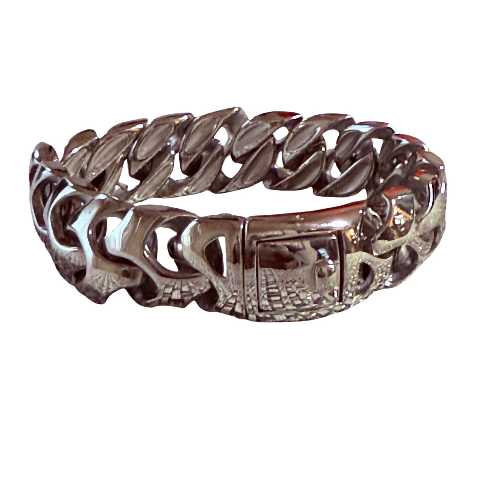 The Wave Bracelet. Stainless Steel Link Wristband for Men (Silver