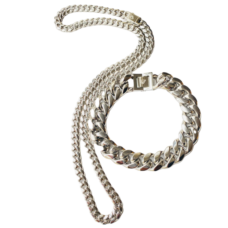 image Silver Bracelet & 9mm Chain cuban set