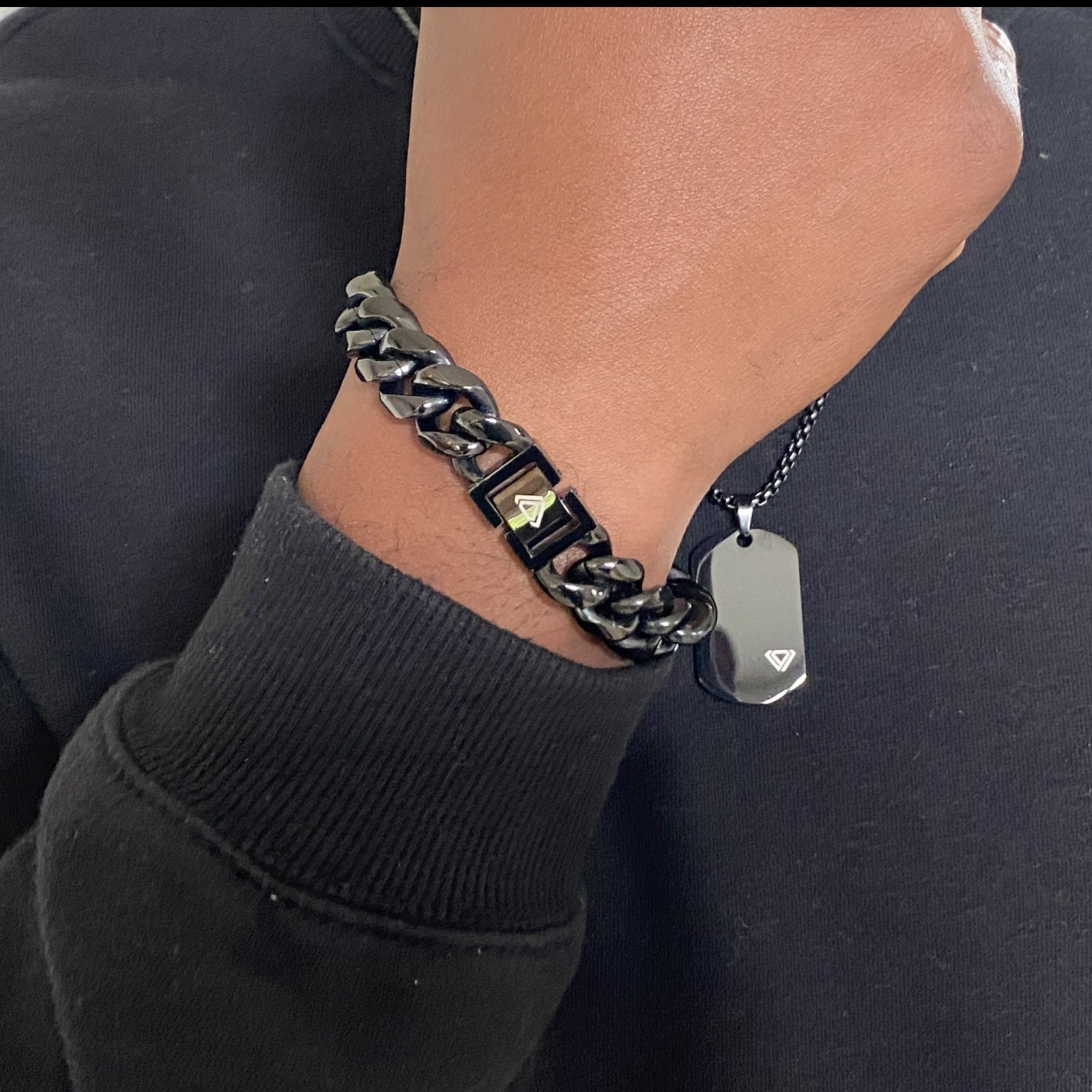 MENDEL 10mm Mens Black Cuban Link Chain Bracelet – Stainless Steel, Miami Cuban Style