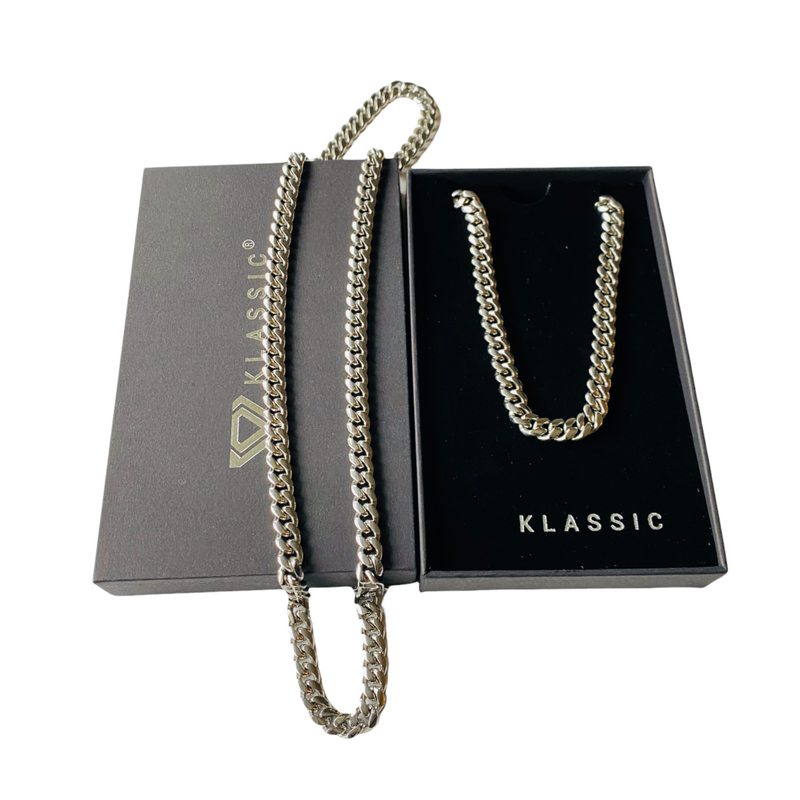 picture box of silver heavy cuban chains