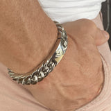 mens braided cuban link bracelet silver color