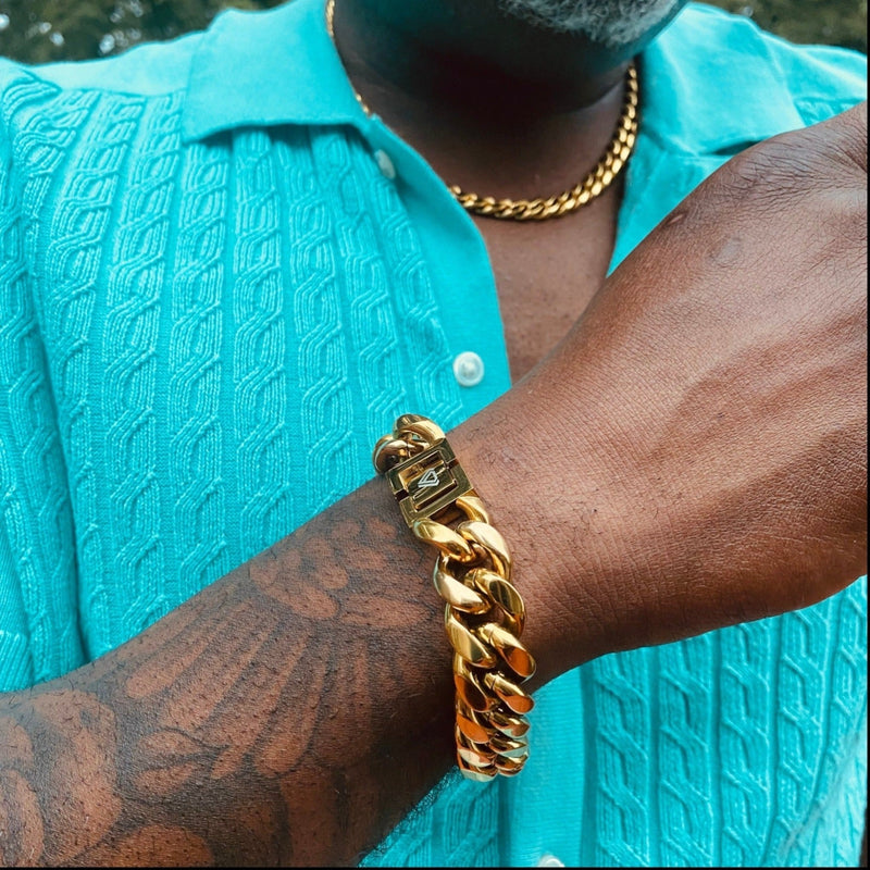 gold color stainless steel cuban heavyweight bracelet