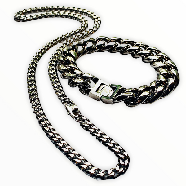 stainless steel heavy bracelet & chain cuban starter pack