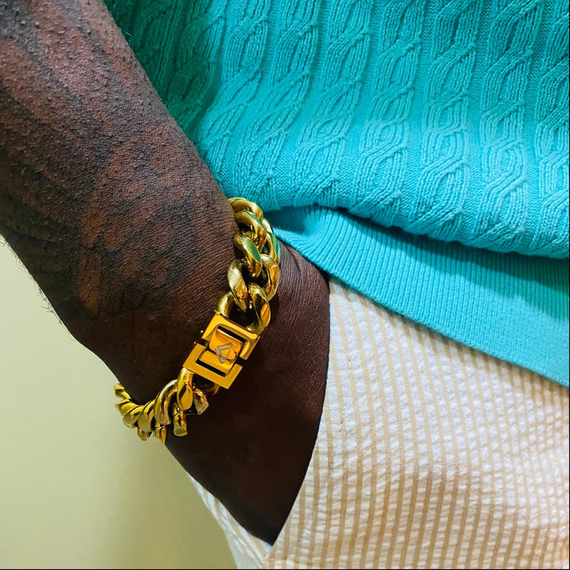 image gold cuban curb bracelet for men